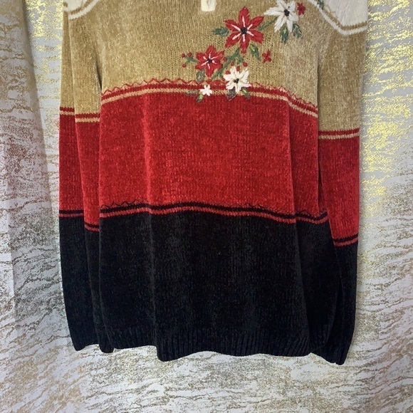 Vintage🧚‍♀️Alfred Dunner Beautiful Poinsettia Multicoloured Sweater Size L - Picture 4 of 14